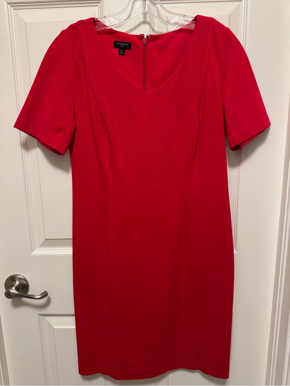Talbots Red V-Neck Short Sleeve Sheath Dress